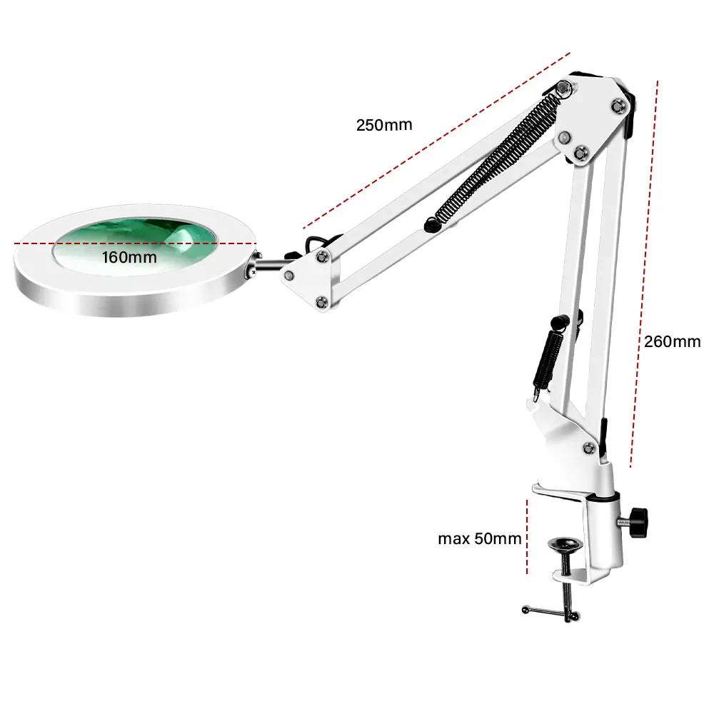 72-LED 8X/10X USB Illuminated Magnifying Lamp — 3-Color Adjustable LED Magnifier with Clamp for Soldering, Crafts, Repair & Skincare