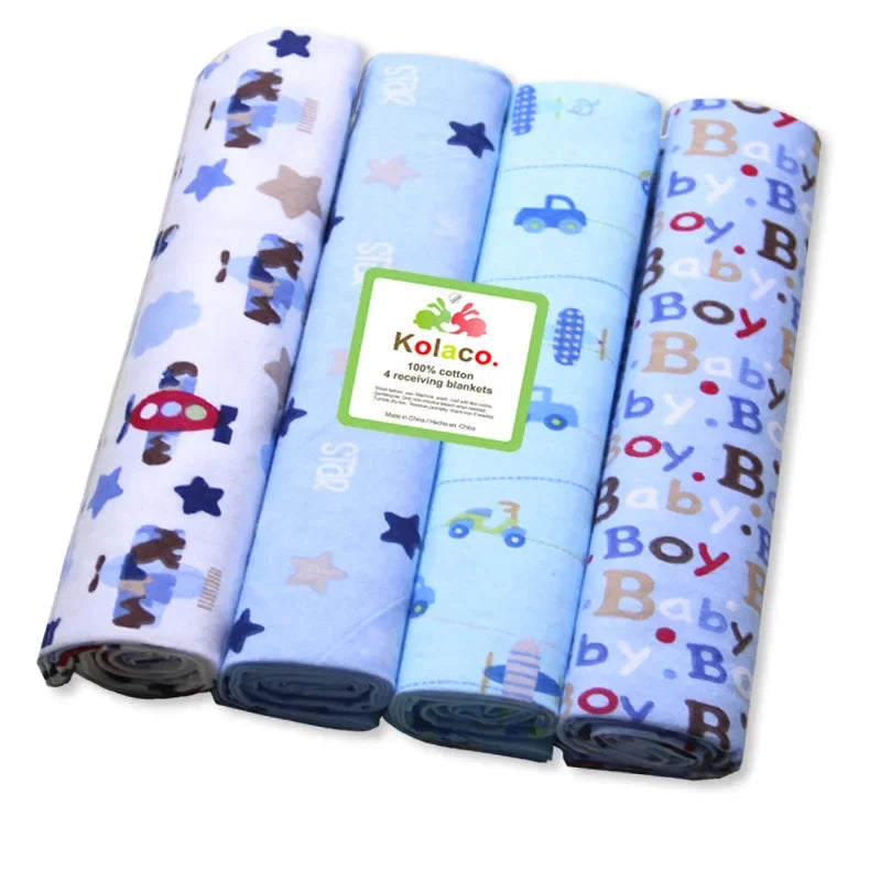 4-Pack 100% Cotton Receiving Baby Blankets 30 x 30 in (76 x 76 cm) Supersoft Newborn Swaddle