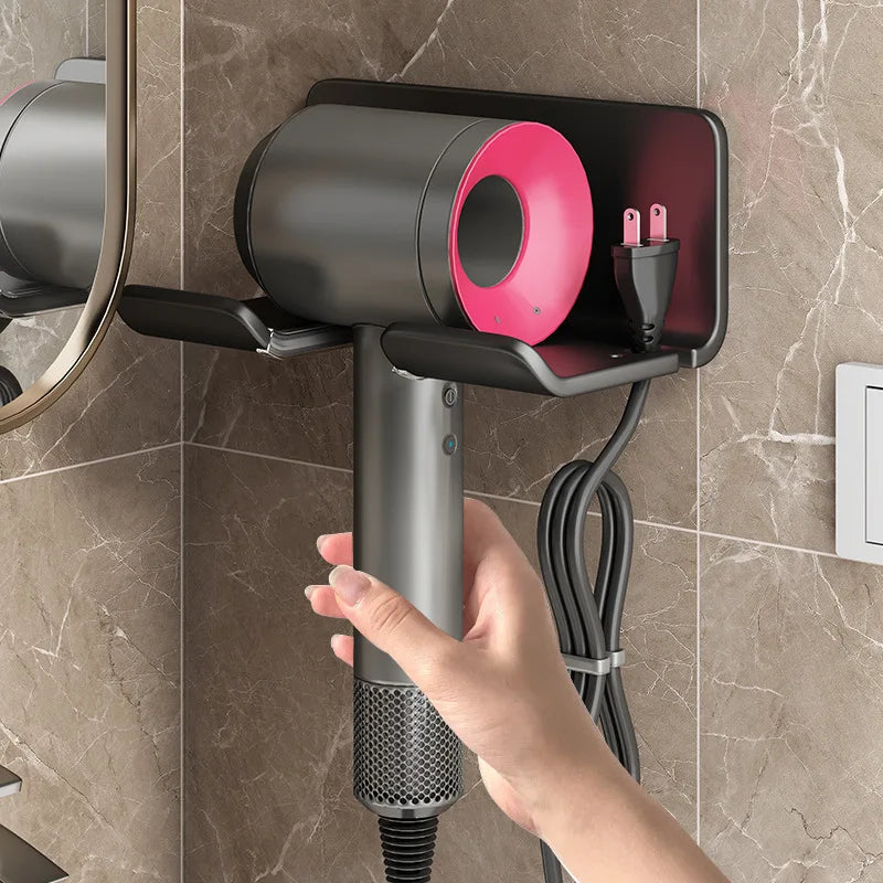 No-Drill Wall-Mounted Hair Dryer & Straightener Holder — Aluminum Bathroom Organizer Shelf