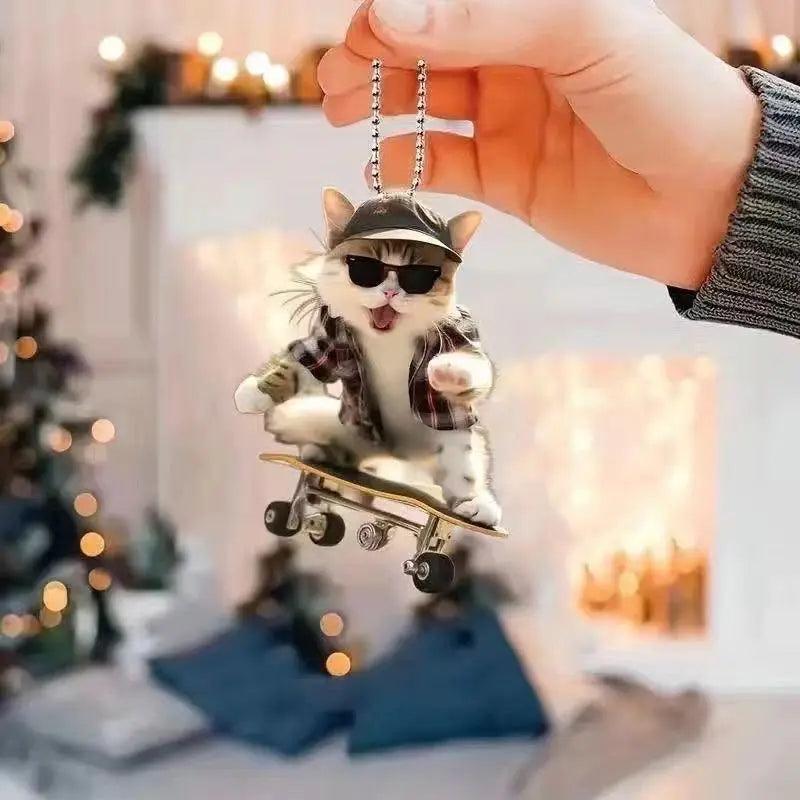 Cat-Shaped Rearview Mirror Ornament – Cute Hanging Car Pendant Car Interior Decor