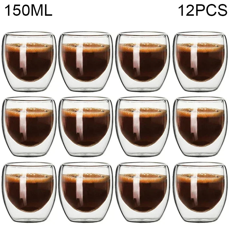 Double Wall Borosilicate Glass Tea Cups 80ml & 150ml, 2–18 Pc Clear Kung Fu Coffee & Milk Mugs