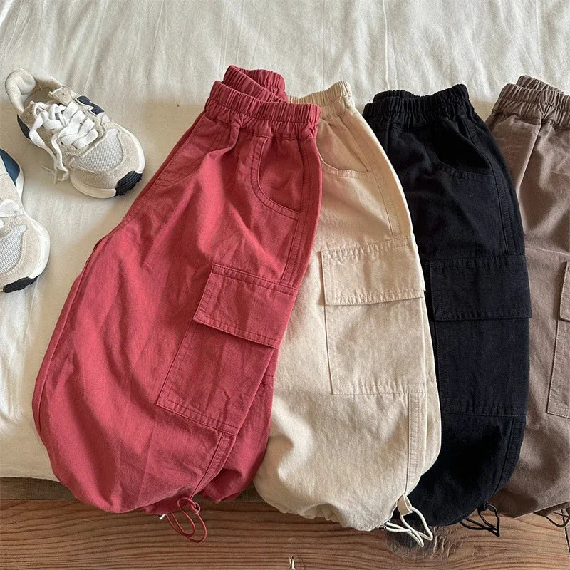 Kids Cargo Overalls Pants - Wide Leg Ankle-Length with Elastic Waist, Unisex Boys & Girls (4-6 Years)