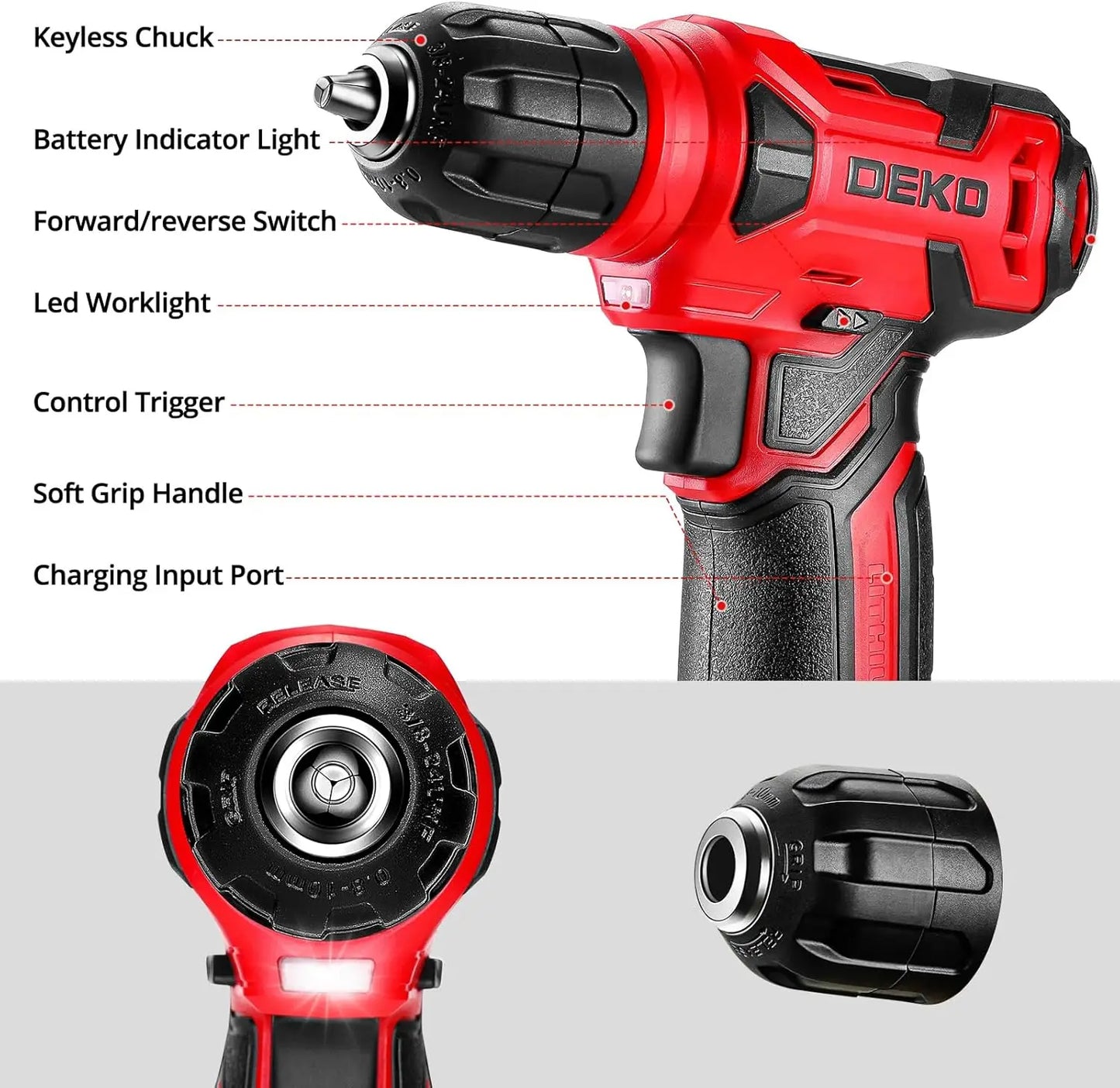 8V Cordless Drill 126-Piece Home Tool Kit - Red Electric Drill & Hand Tools for DIY