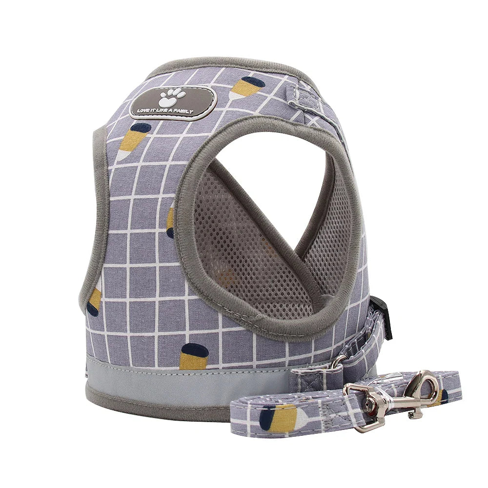 Adjustable Breathable Pet Harness with Reflective Leash for Puppies, Small Dogs & Cats
