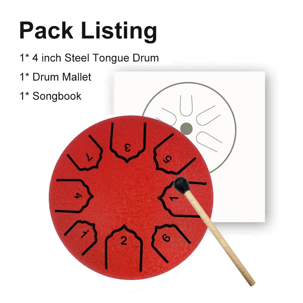 Mini Steel Tongue Drum 4-inch (10 cm) 8-Note Portable Rain Drum for Adults & Kids