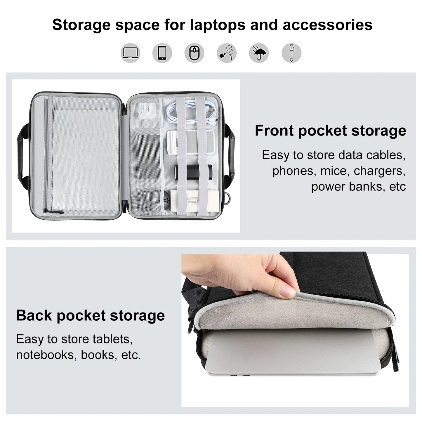 Laptop Briefcase Crossbody Bag for 13–14 in (35.5×26.5×3 cm) & 14–16 in (40×29.5×3 cm) Laptops — Slim Water-Resistant Sleeve with Shoulder Strap