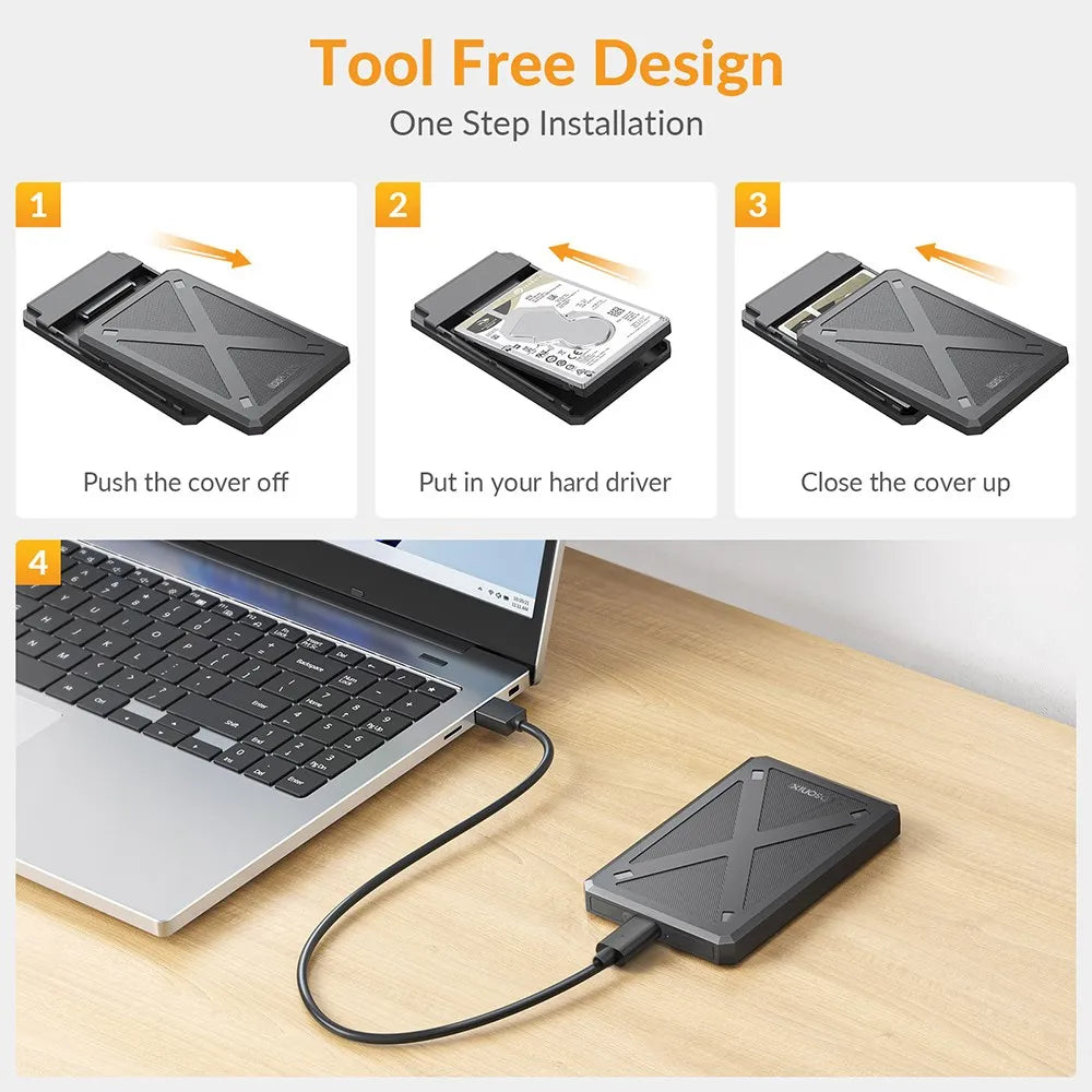 2.5-Inch SATA SSD/HDD Enclosure USB-C USB 3.1 6Gbps Fits 7–9mm (0.28–0.35 in) Drives