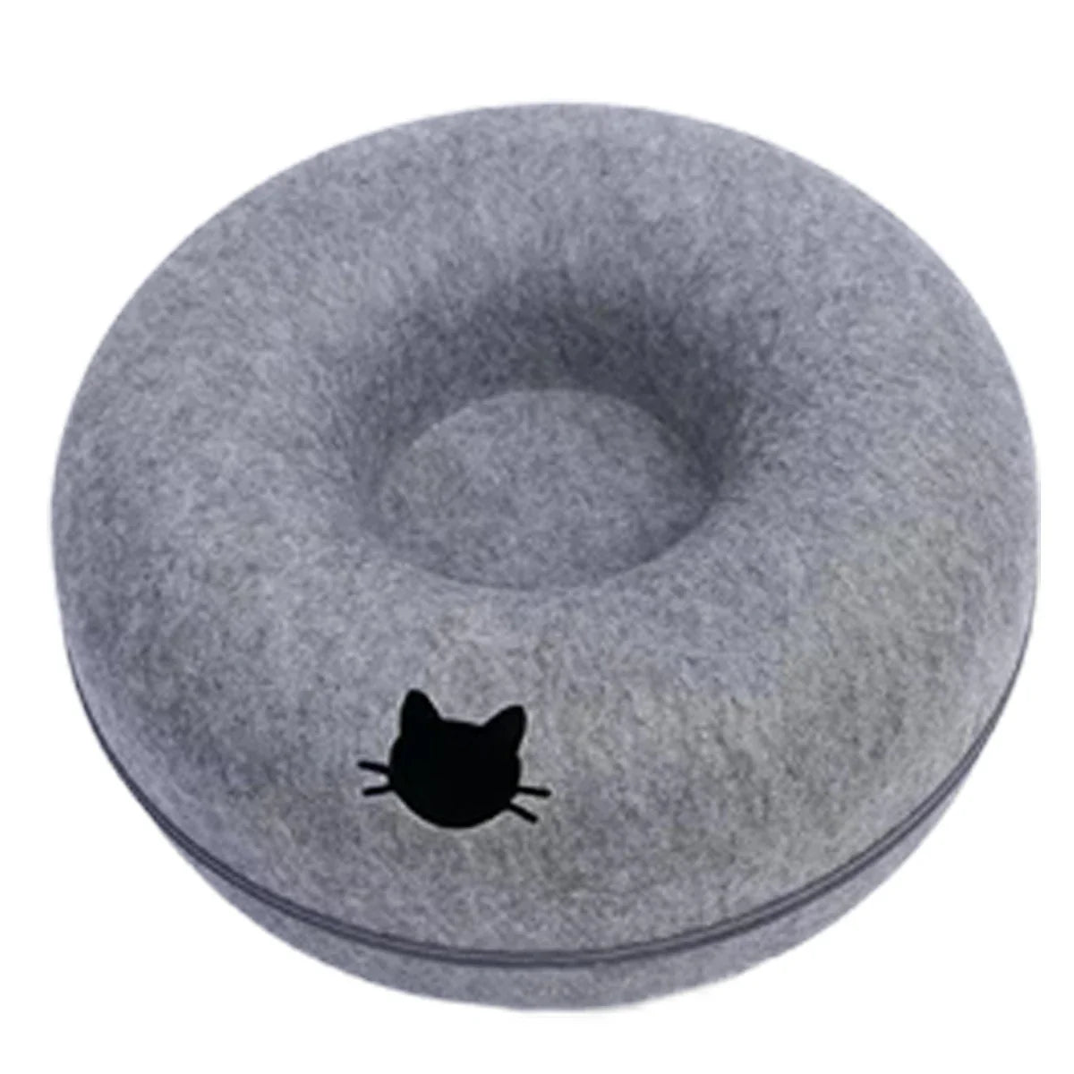2-in-1 Felt Donut Cat Bed & Tunnel — Foldable Felt Nest with Breather Hole — M 50x50x20 cm (19.7x19.7x7.9 in) / L 60x60x28 cm (23.6x23.6x11.0 in)