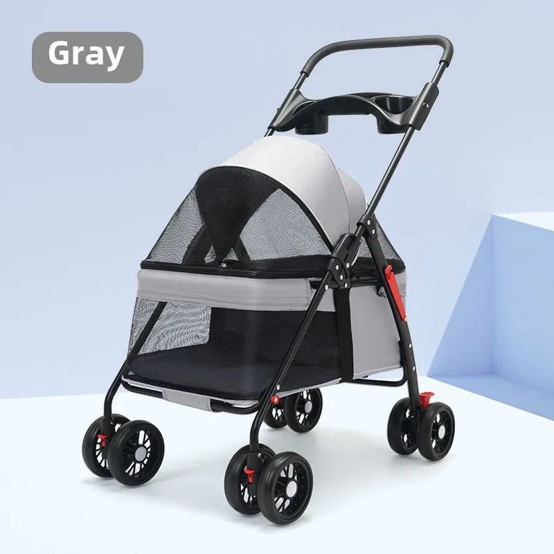 Foldable Lightweight Pet Stroller for Small Dogs & Cats — 15 kg (33 lb) Capacity, 56×35×77 cm (22×14×30 in) Basket