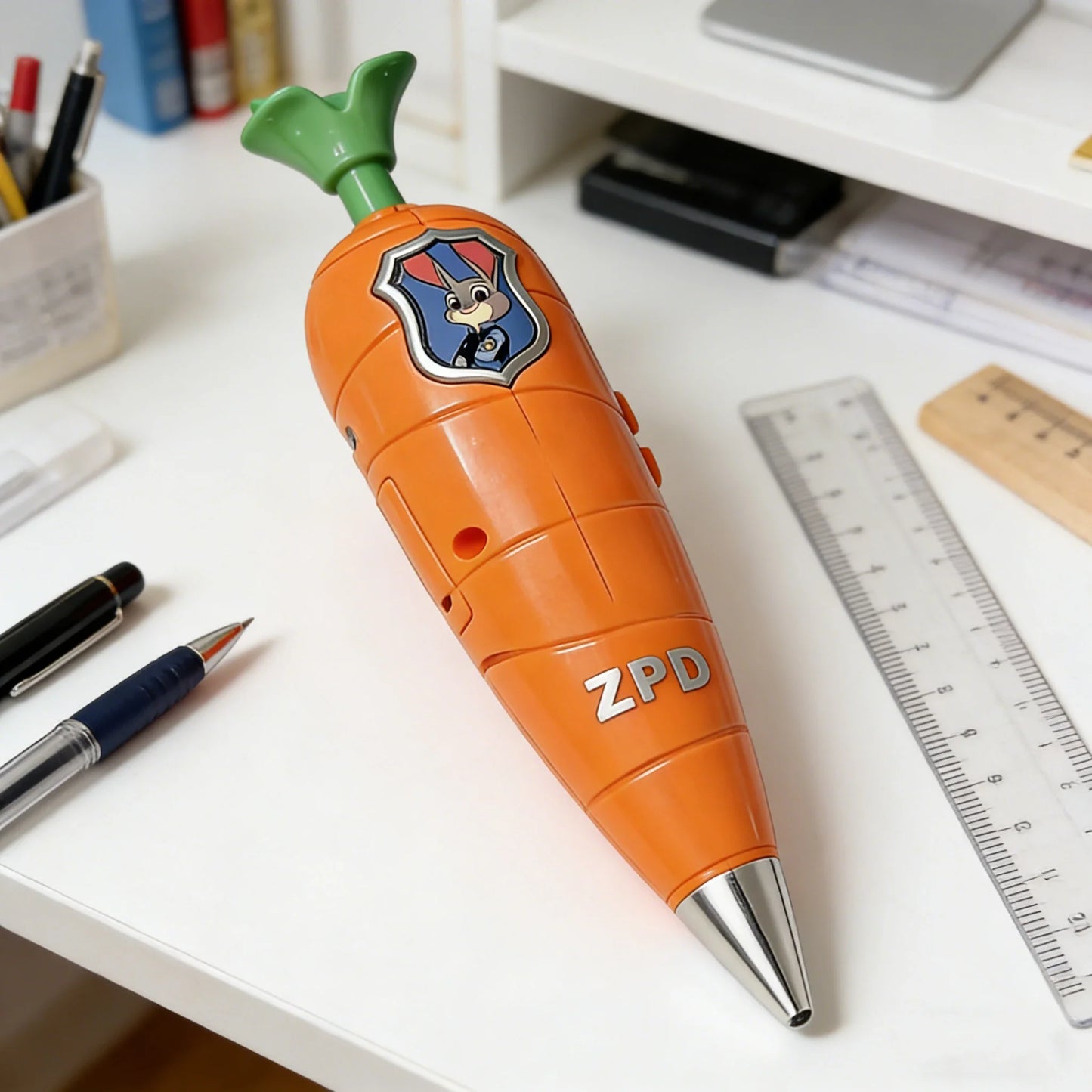 Carrot Mini Recorder 2-in-1 Gel Pen for Kids, Bunny & Fox Character Style, 60s Mini Flute Stationery