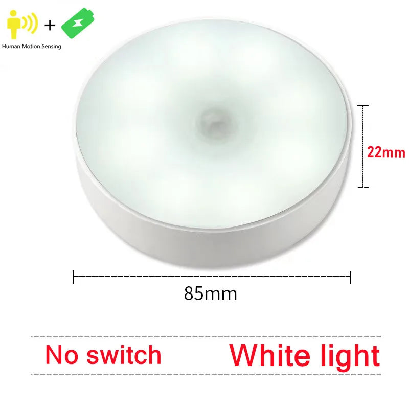 USB Rechargeable Motion Sensor LED Night Light – PIR Closet Under-Cabinet Stairway Lamp, Warm/Cold White