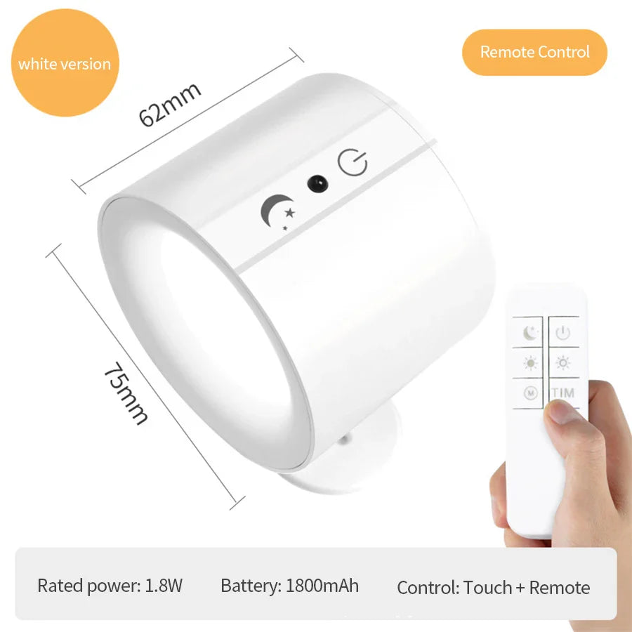Magnetic Rechargeable LED Wall Sconce - Dual Head 360° Rotatable, 3-Color Touch & Remote Wall Lamp