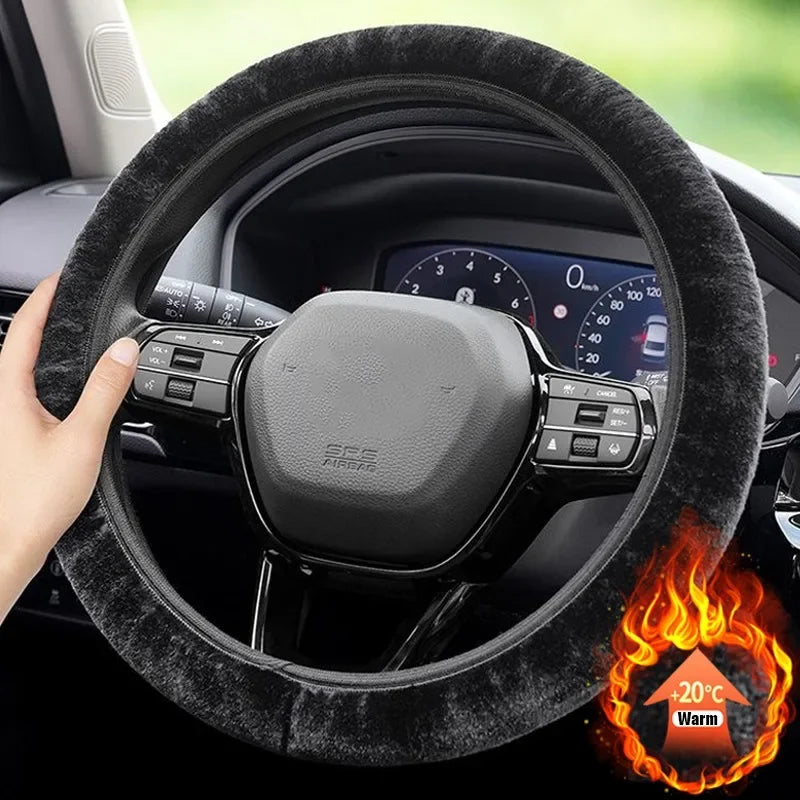 Plush Steering Wheel Cover 38 cm (15 in) Thick Winter Warm Non-Slip Soft Universal Fit for Most Cars