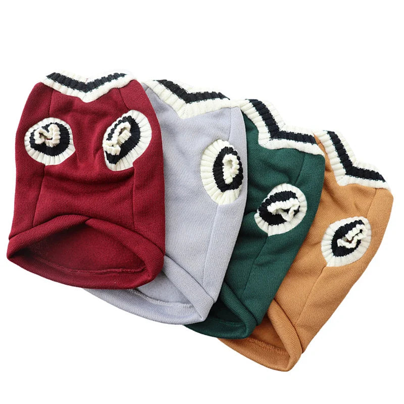 V-Neck Pet Sweater Winter Warm Puppy Vest Knitwear for Small & Medium Dogs & Cats Preppy College Style