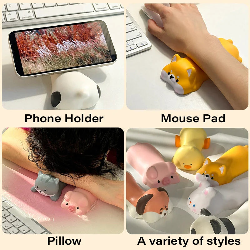 Cute Animal Wrist Rest Mouse Pad - Ergonomic Arm Support for Computer & Laptop Desk (Cat, Dog, Duck, Panda)