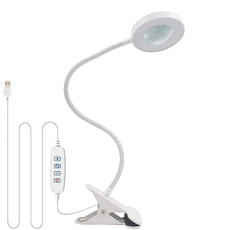 10X Magnifying Glass with 3.7 in (94 mm) Glass Lens LED Light — 3-Color Adjustable Desk Clamp Magnifier with Flexible Gooseneck for Reading, Nail Art & Crafts