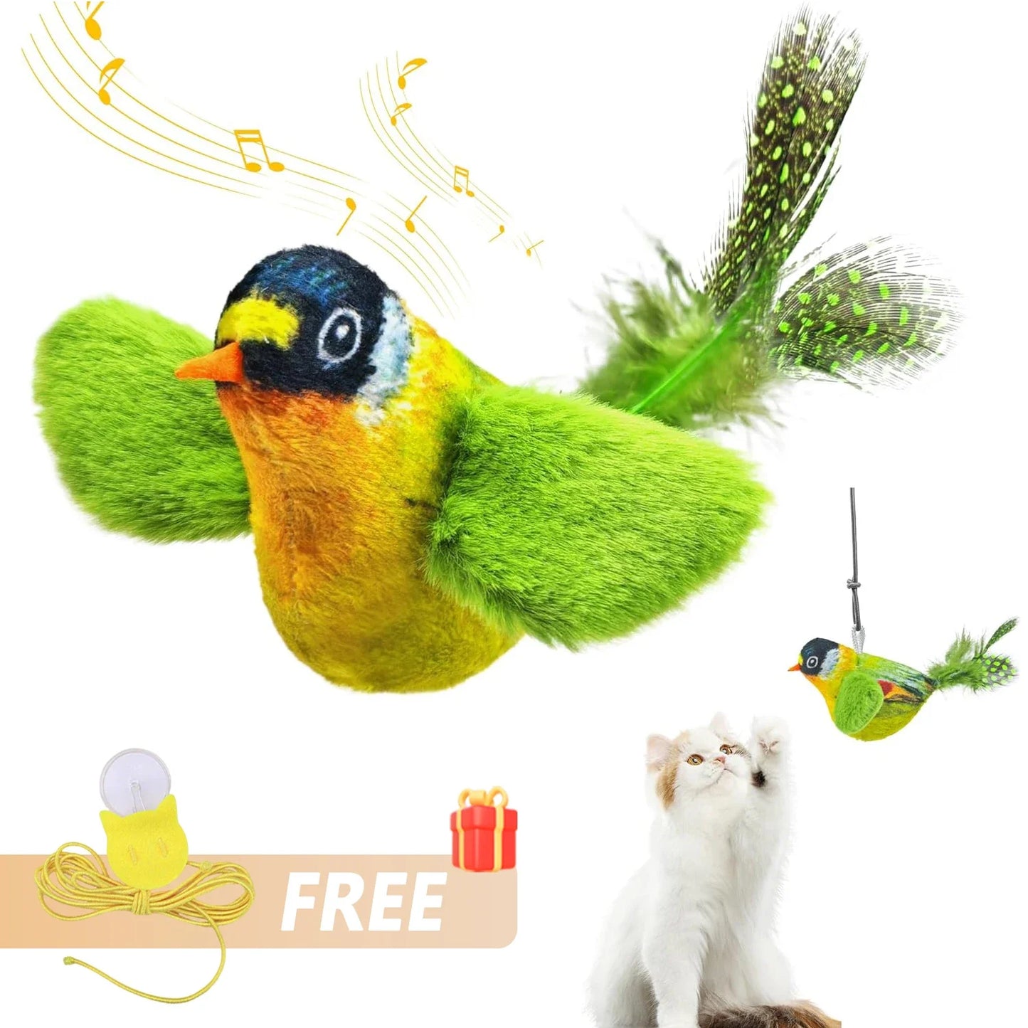 Interactive Bird Cat Toy with Chirping Sound & Catnip – Hanging Plush Teaser for Indoor Cats