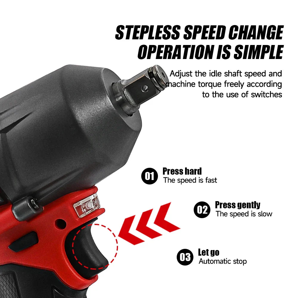 Mid-Torque Cordless Impact Wrench 18V Brushless 1300 N·m High-Speed Electric Power Tool for Car & Truck Repair