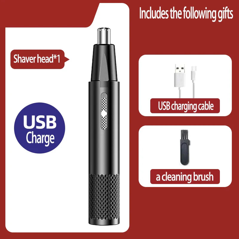 USB Rechargeable Nose Hair Trimmer - Portable Electric Mini Groomer with Stainless Steel Washable Head