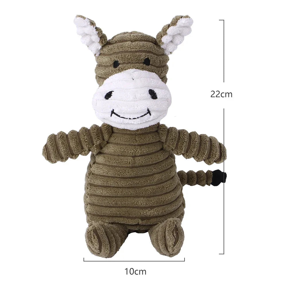 Plush Corduroy Squeaky Dog Toy, Bite-Resistant Animal Plush for Puppies & Small to Large Dogs, Training & Chew Toy