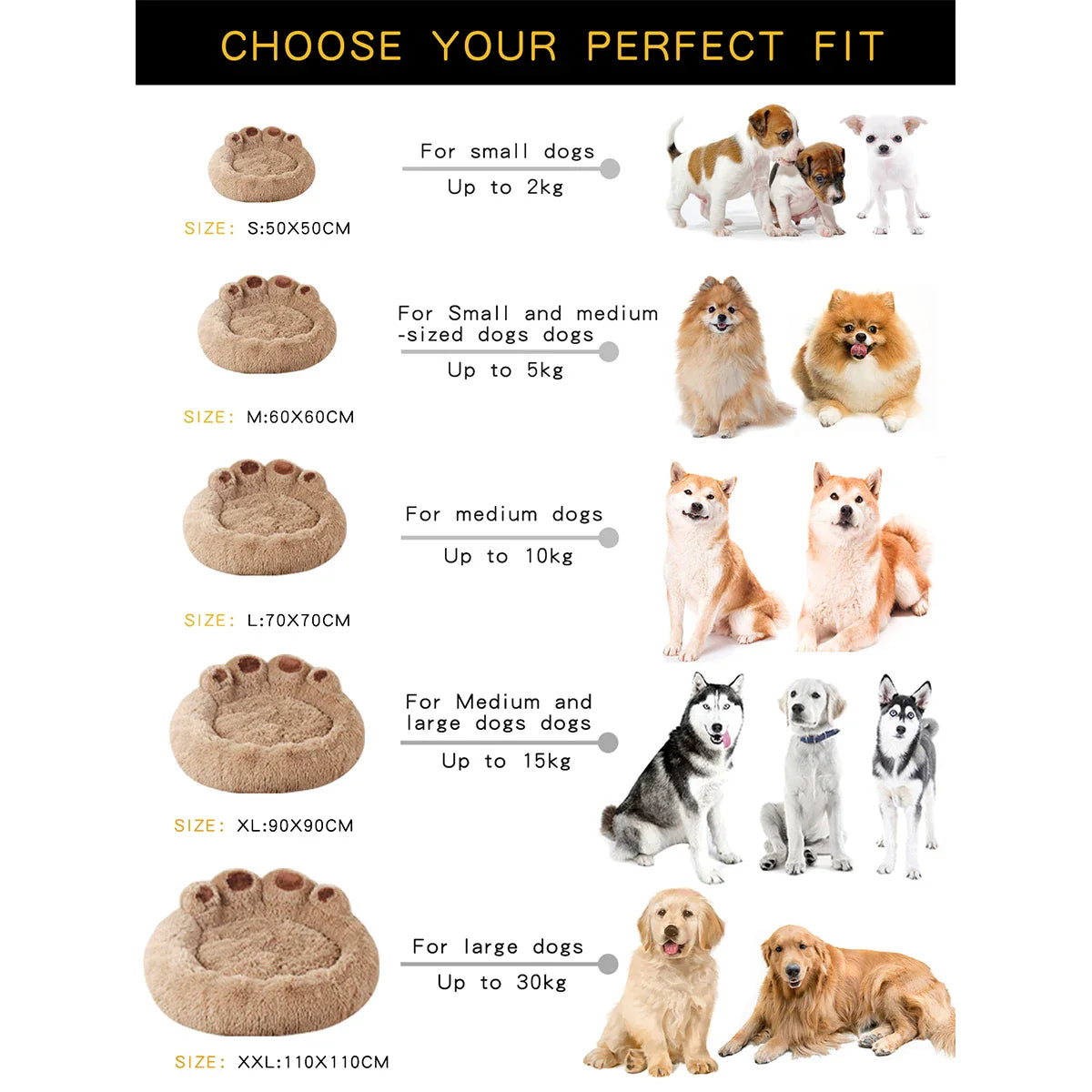 Fluffy Plush Dog Bed — Round Calming Donut Pet Sofa for Cats & Dogs, Sizes S-XL (50–90 cm | 19.7–35.5 in)