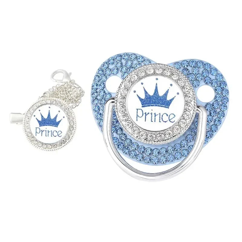 Rhinestone Pacifier Clip with Lid Silicone Newborn Pacifier Holder Princess Crown Bling Infant Shower Gift
