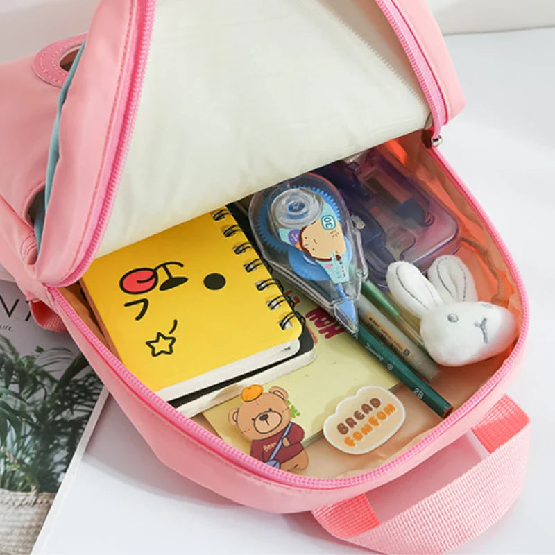 Plush 3D Rabbit Kids Backpack – Cute Bow Tie Cartoon Preschool & Kindergarten School Bag