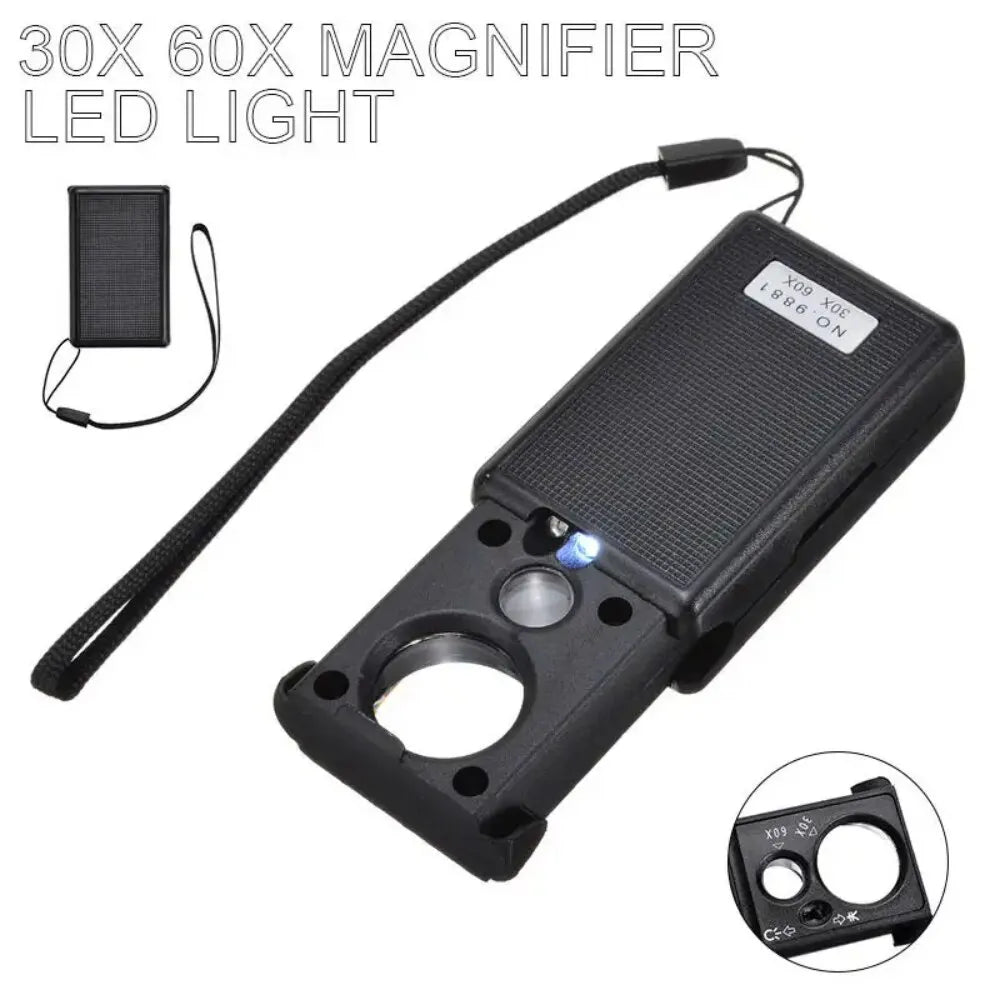 30X/60X Mini LED Handheld Magnifier with UV Light for Jewelry, Coins & Currency Inspection