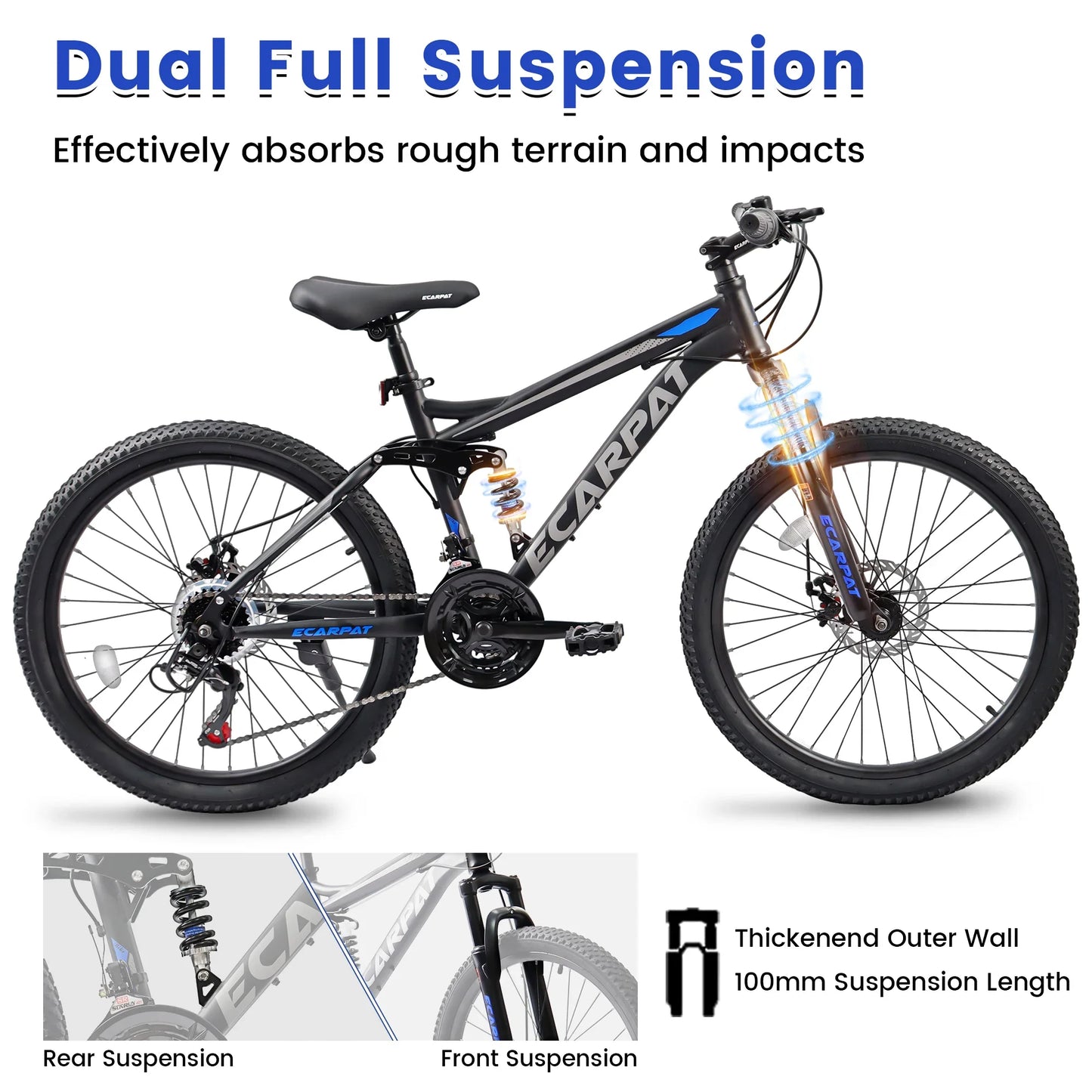 Dual Full-Suspension Mountain Bike 24/26/27.5-Inch (61/66/69.9 cm) 21-Speed Disc Brakes Unisex