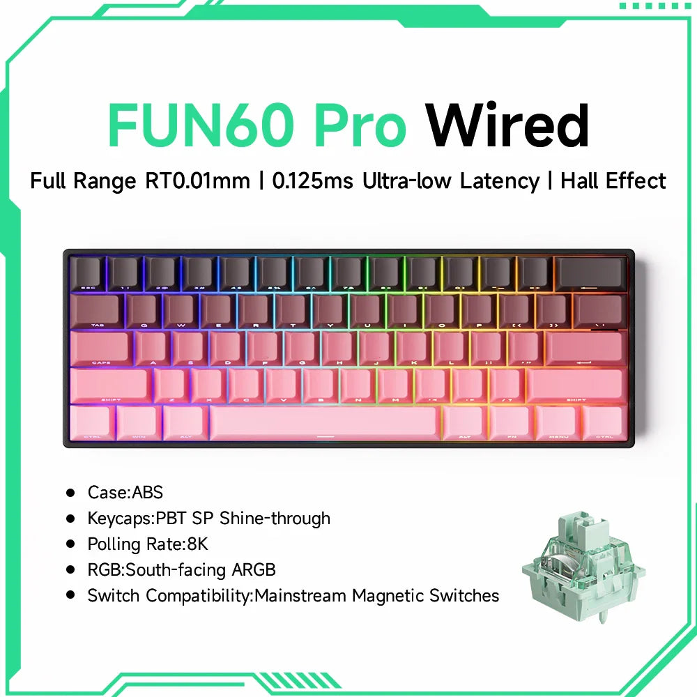 Magnetic Switch 60% & 65% Mechanical Gaming Keyboard - Rapid Trigger RT, 8K Polling, Hot-Swappable, RGB, Tri-Mode USB-C/BT/2.4G