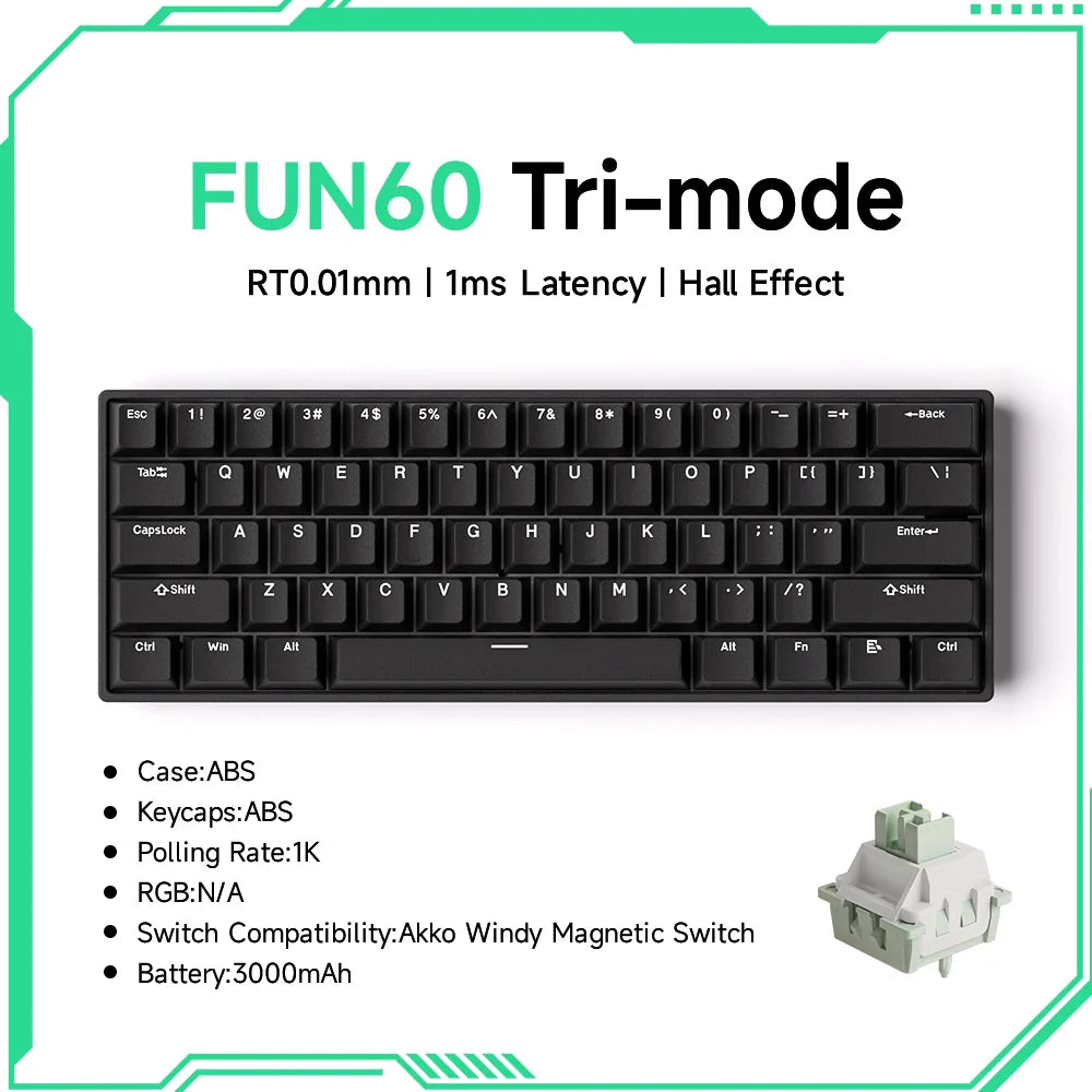 Magnetic Switch 60% & 65% Mechanical Gaming Keyboard - Rapid Trigger RT, 8K Polling, Hot-Swappable, RGB, Tri-Mode USB-C/BT/2.4G
