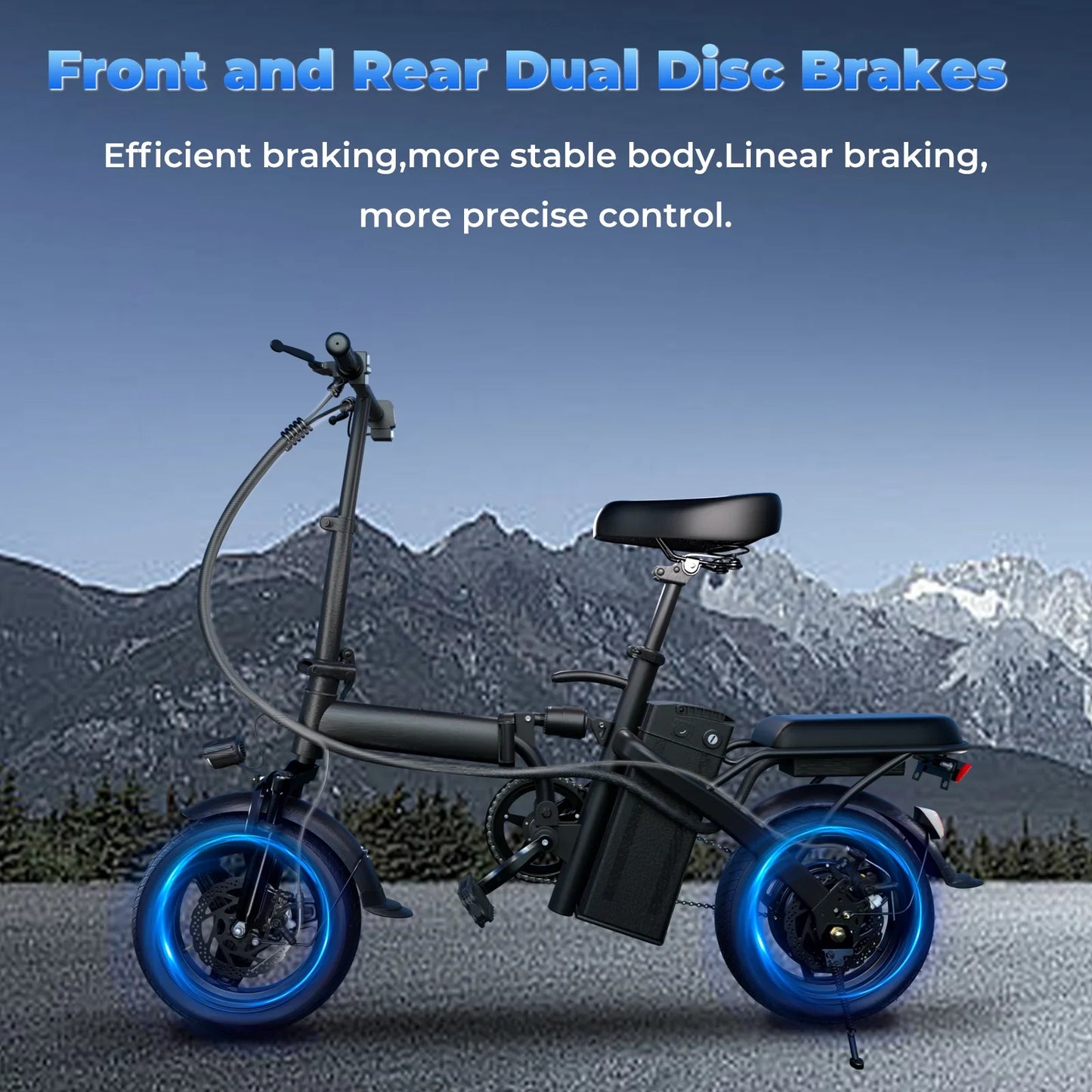 500W Folding Electric Bike 20 MPH (≤25 km/h) 48V 10.4Ah Removable Battery, 14-Inch Wheels, Dual Shock Absorption, Front Basket