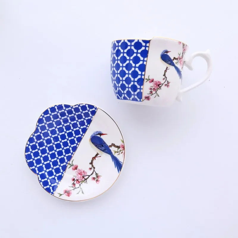 Luxury Porcelain Mug with Saucer & Tray - European Retro Afternoon Tea Coffee Cup