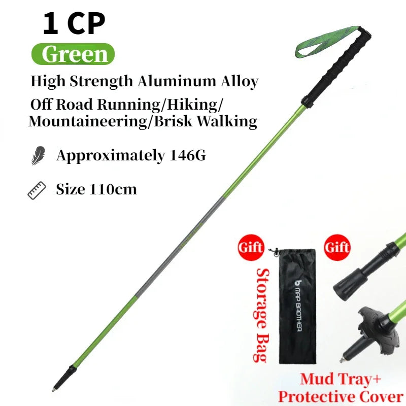 Foldable Quick-Lock 4-Section Trekking Poles Pair – 7075 Aluminum Adjustable 110/120 cm (43.3/47.2 in) EVA Grip Tungsten-Cobalt Tips