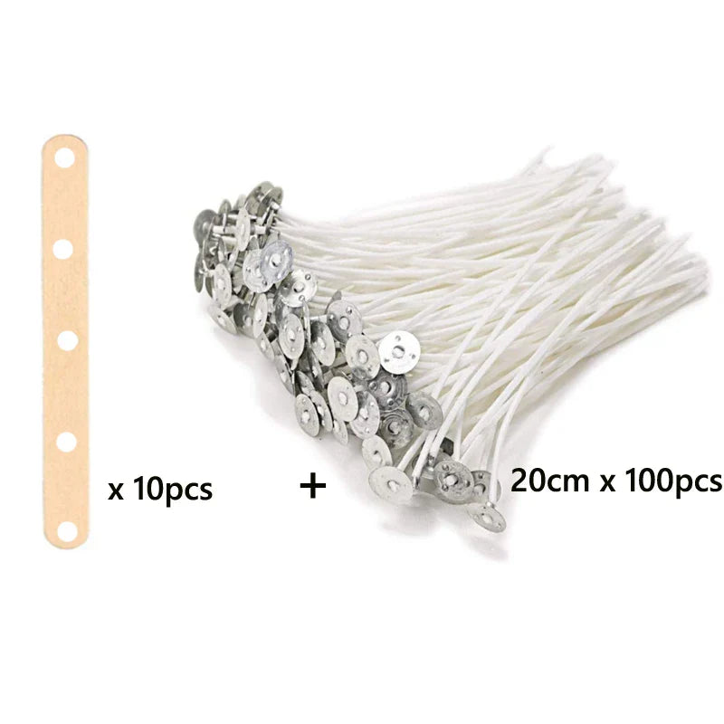100-Pack Waxed Cotton Candle Wicks with Stand and Tabs, Smokeless Soy Wax-Core Candle Making Supplies