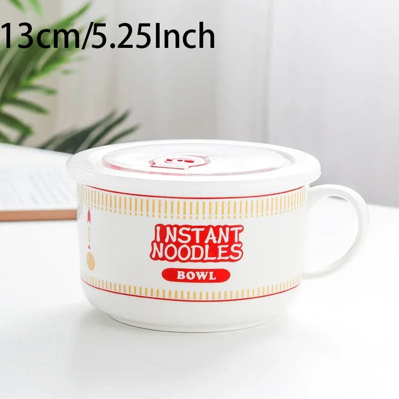 Ceramic Ramen Bowl with Lid Heat Resistant Microwave Safe Soup Bowl for Noodles Salad Rice 800ml (27 fl oz) / 1100ml (37 fl oz)