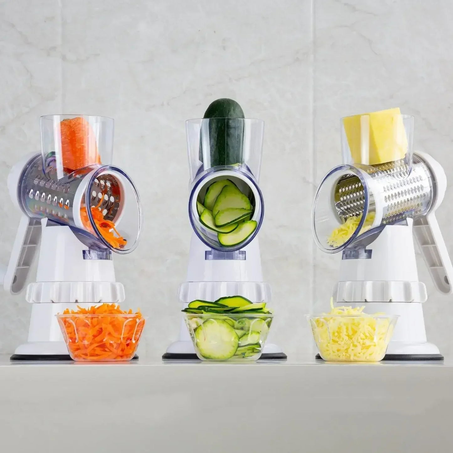3-in-1 Vegetable Slicer Mandoline Manual Cutter, Round Chopper & Shredder for Potatoes, Fruits & Vegetables