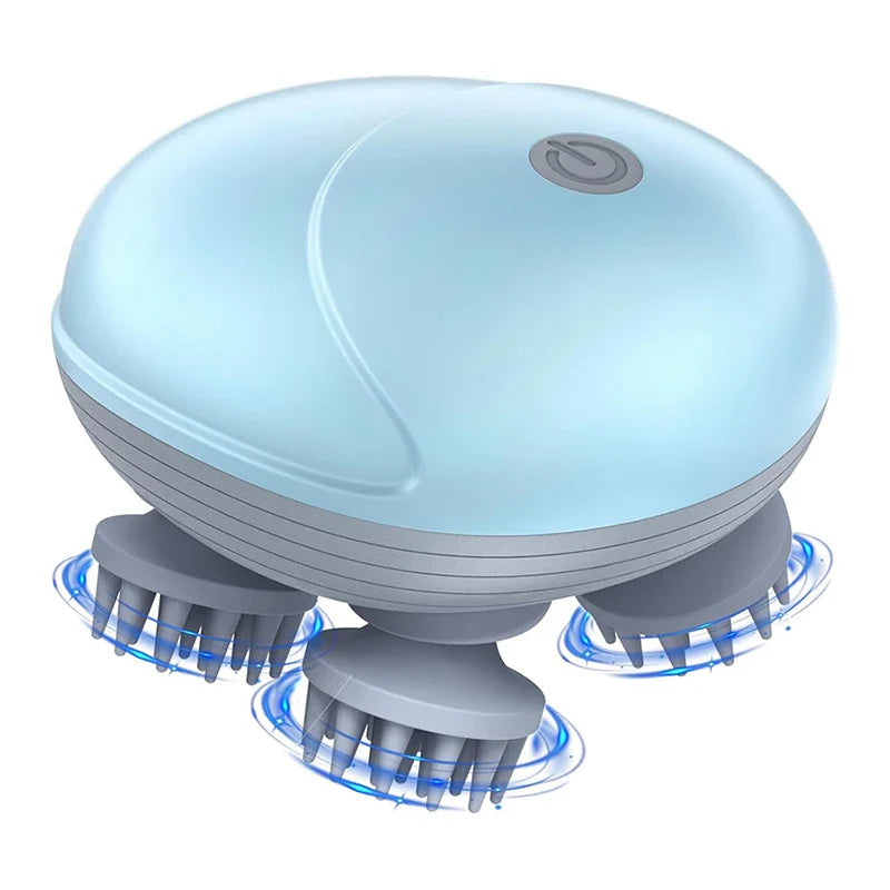 Rechargeable Electric Scalp & Head Massager — Handheld Deep-Kneading 4-Head, IPX6 Waterproof for Hair Growth, Relaxation & Pet Massage