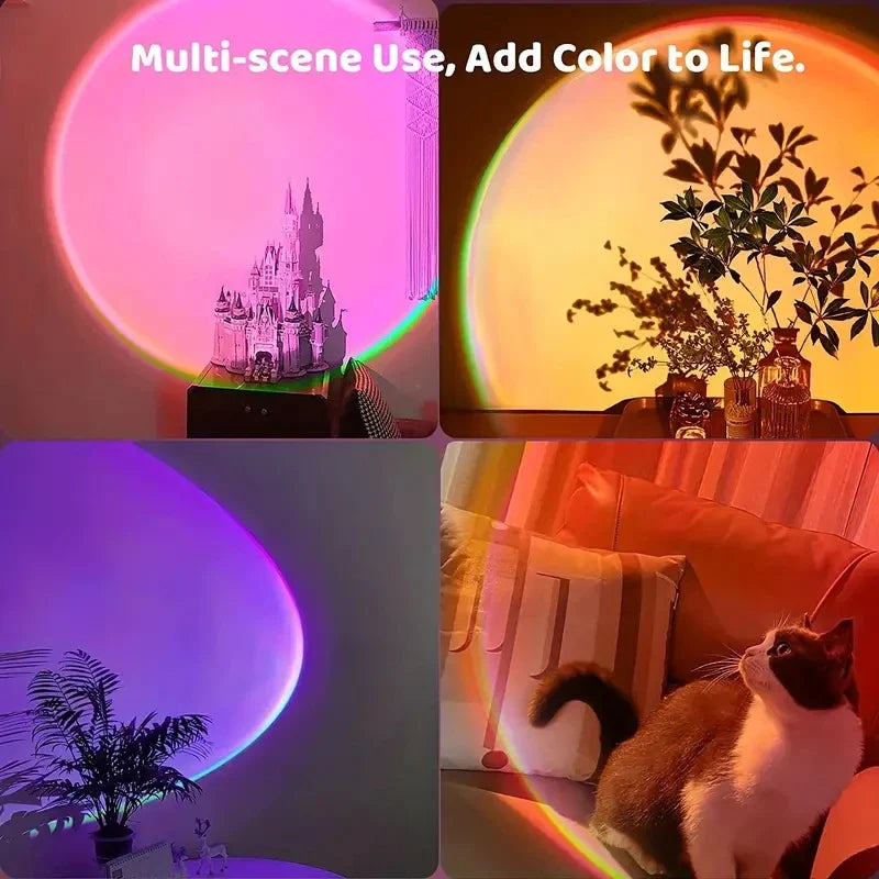 LED Sunset Projection Lamp with Remote — 16-Color USB Mood Light for Photography, Bedroom & Parties