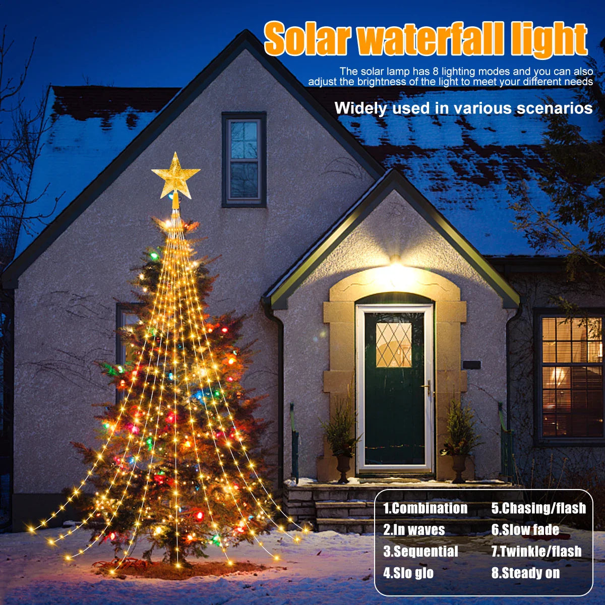 Solar Star String Lights 2m/3m (6.6/9.8 ft) IP67 Waterproof 8-Mode Warm White and Multicolor Outdoor Christmas Wedding Fairy Lights