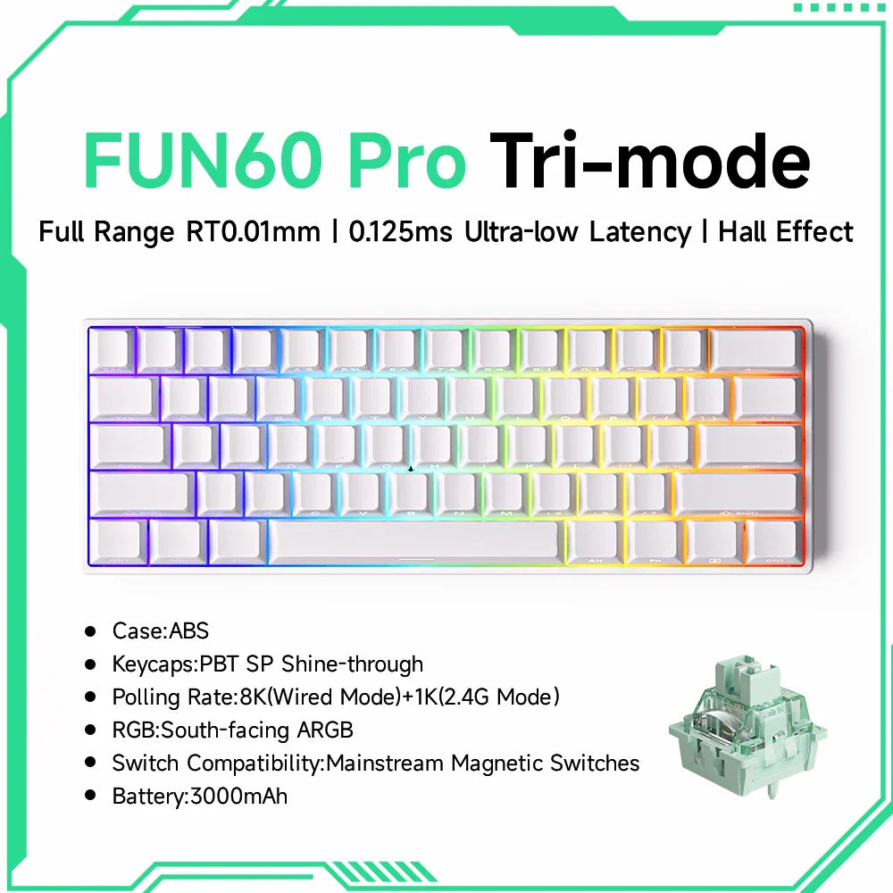 60% Magnetic Hot-Swappable Mechanical Keyboard — Tri-Mode USB-C / Bluetooth 5.0 / 2.4GHz, PBT Doubleshot Keycaps & ARGB Lighting