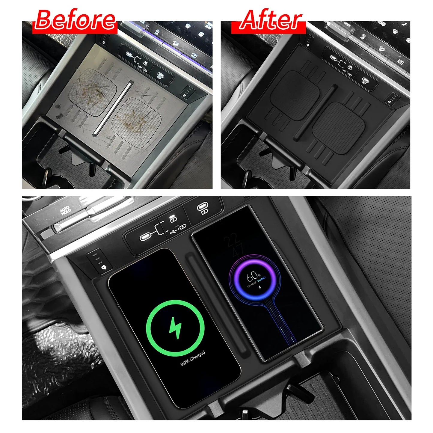 Armrest Storage Box & Cup Holder Organizer - Car Interior Anti-Dirt Pad, Black