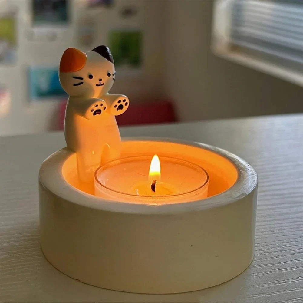Cute Cat Tea Light Candle Holder – Polyresin Cat Paw Desk Candle Stand for Home & Office Decor (6 cm / 2.4 in)