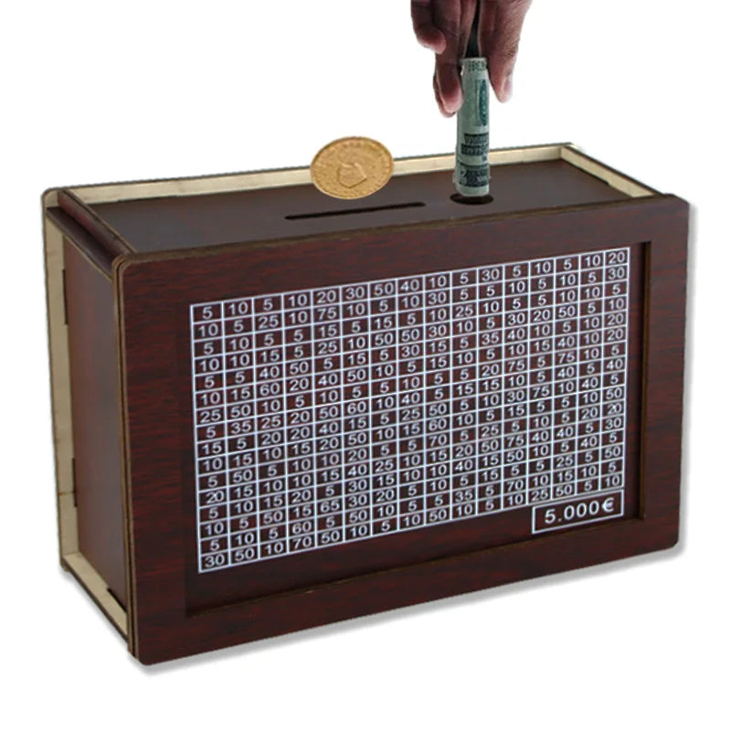 Wooden Money Challenge Box 1000/2000/3000/5000/10000 Euro – Piggy Bank Cash Vault & Savings Case