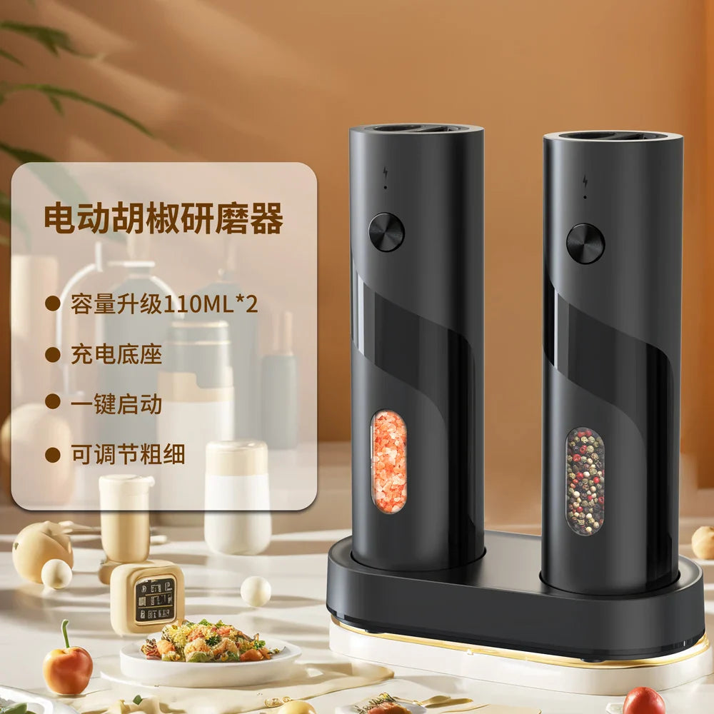 2-Pack USB Rechargeable Electric Salt and Pepper Grinder Set, Adjustable Coarseness, LED Light, Top-Fill Spice Mill