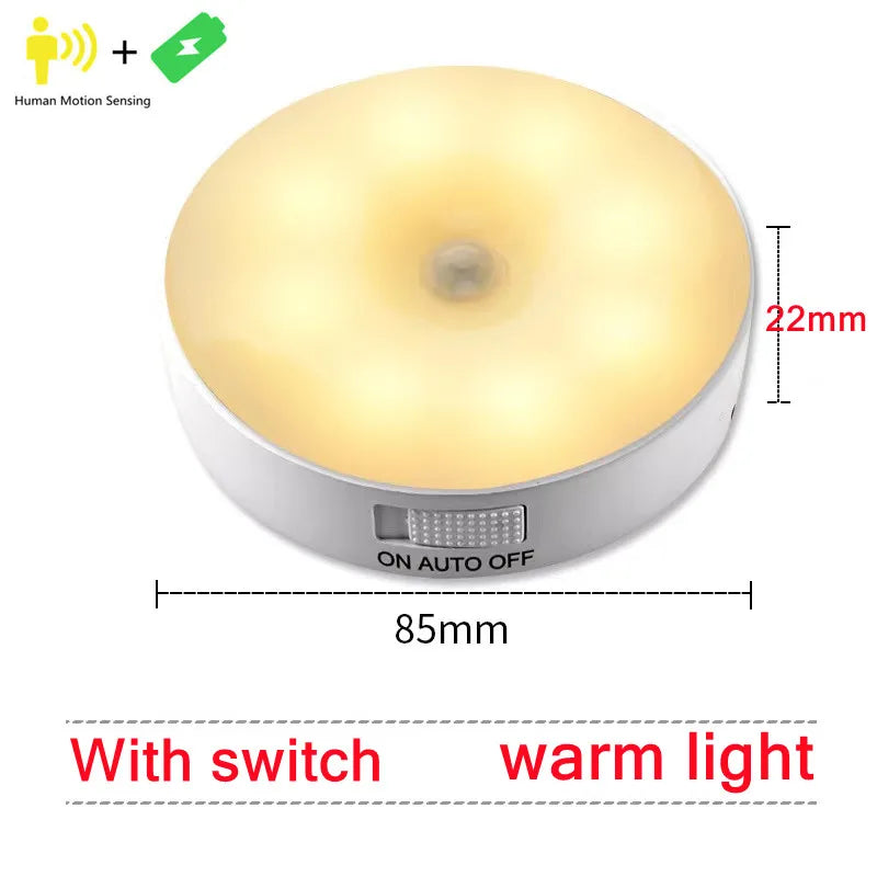 USB Rechargeable Motion Sensor LED Night Light – PIR Closet Under-Cabinet Stairway Lamp, Warm/Cold White