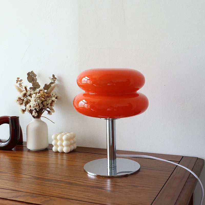 Macaron Glass Table Lamp - 2-Color E27 LED Bedside Lamp, Stained Glass Night Light for Bedroom (28cm x 18cm / 11in x 7in)