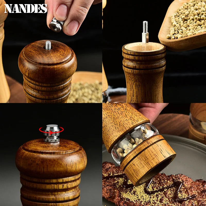 6.7-Inch (17 cm) Manual Pepper Grinder – Rubberwood & Acrylic Salt & Pepper Mill, Adjustable Ceramic Grinder, Refillable Spice Shaker