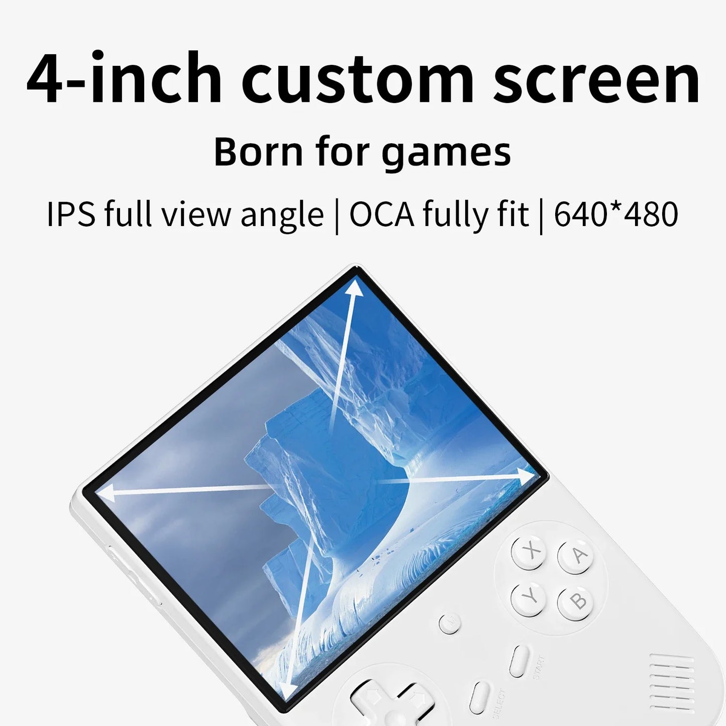 4.0-inch (10.16 cm) IPS Retro Handheld Game Console — 64GB Linux 64‑Bit, 2.4/5G WiFi, Bluetooth, Mini HDMI, 3200mAh, RGB Lighting, 5000+ Games