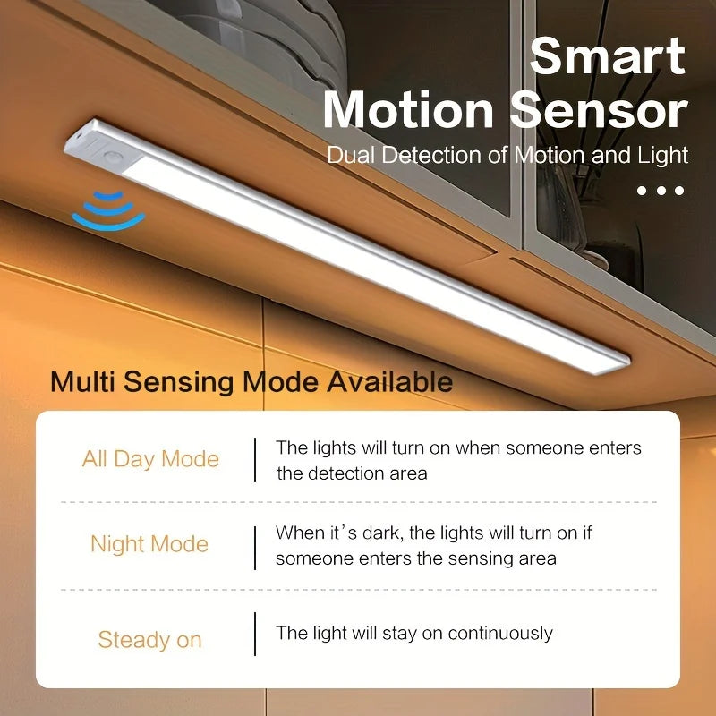 LED Motion Sensor Under-Cabinet Light - USB-C Rechargeable Wireless Night Lamp (10/20/30/40 cm | 4/8/12/16 in)